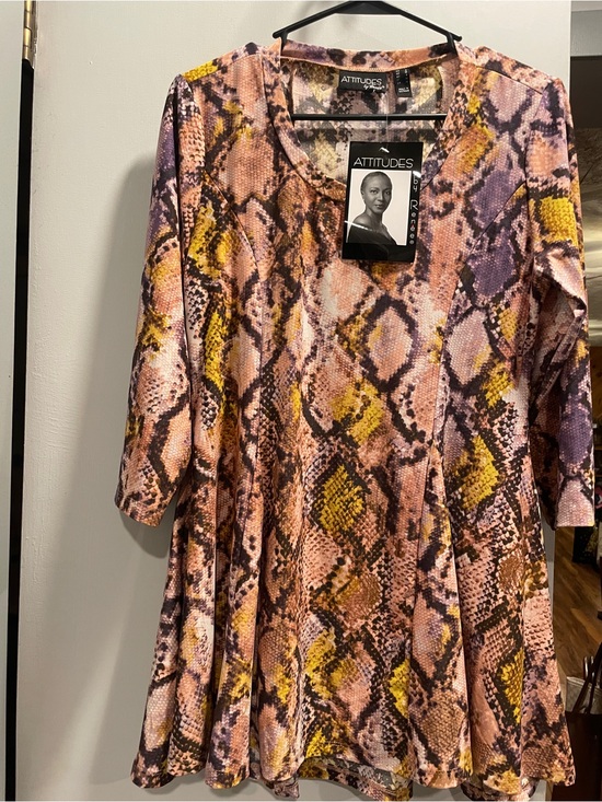 Attitudes by Renee Tops - Attitudes by Renee Pink, Yellow & Purple Snake-Print  Tunic size S